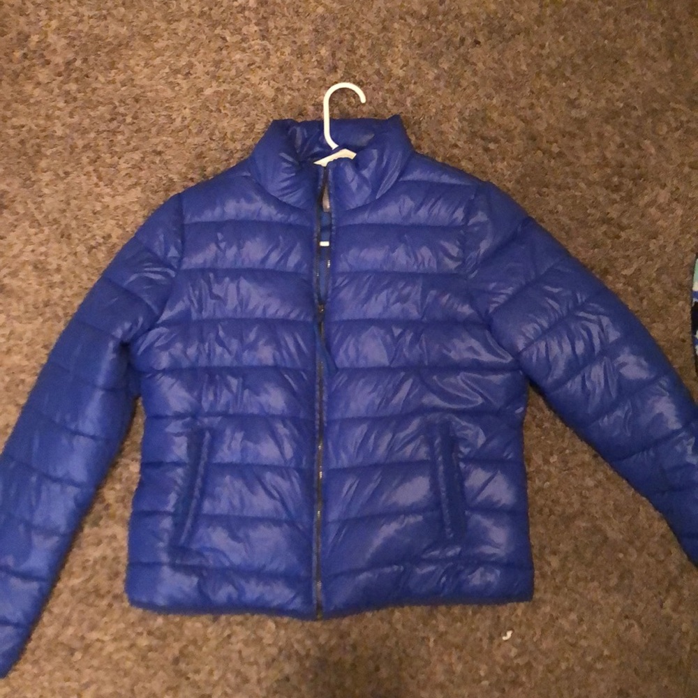 Bright blue bubble coat